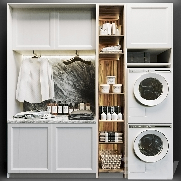 Laundry room in white with household appliances cosmetics and clothes 8 3DS Max Model - thumbnail 1