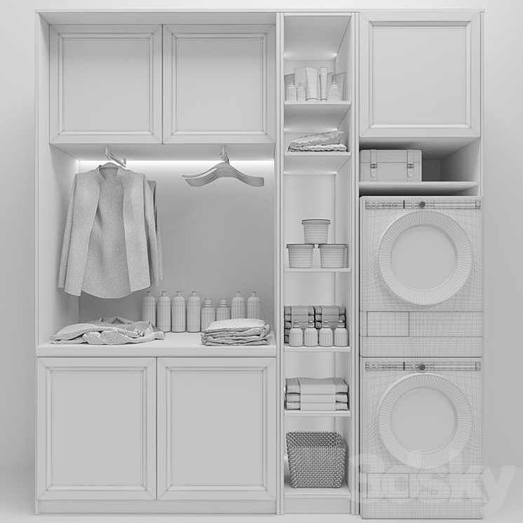 Laundry room in white with household appliances cosmetics and clothes 8 3DS Max Model - thumbnail 2