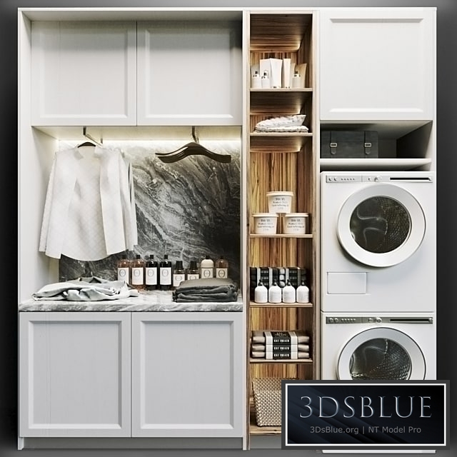 Laundry room in white with household appliances cosmetics and clothes 8 3DS Max - thumbnail 3