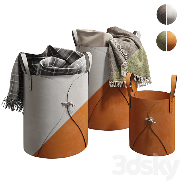 Leather folding laundry and storage basket 001 3ds Max - thumbnail 1