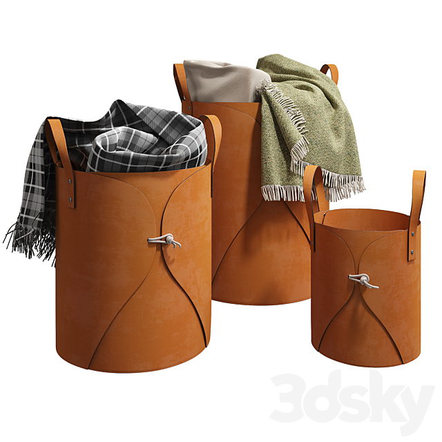 Leather folding laundry and storage basket 001 3ds Max - thumbnail 3