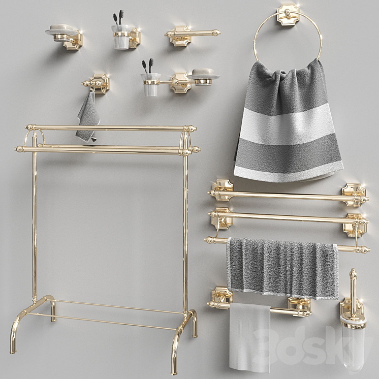 Set of accessories for the bathroom Berkley Gold Gaiamobili 3DS Max - thumbnail 1
