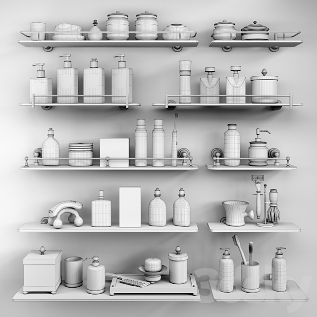 Set of cosmetics accessories and shelves for bathroom set 3 3DS Max Model - thumbnail 3