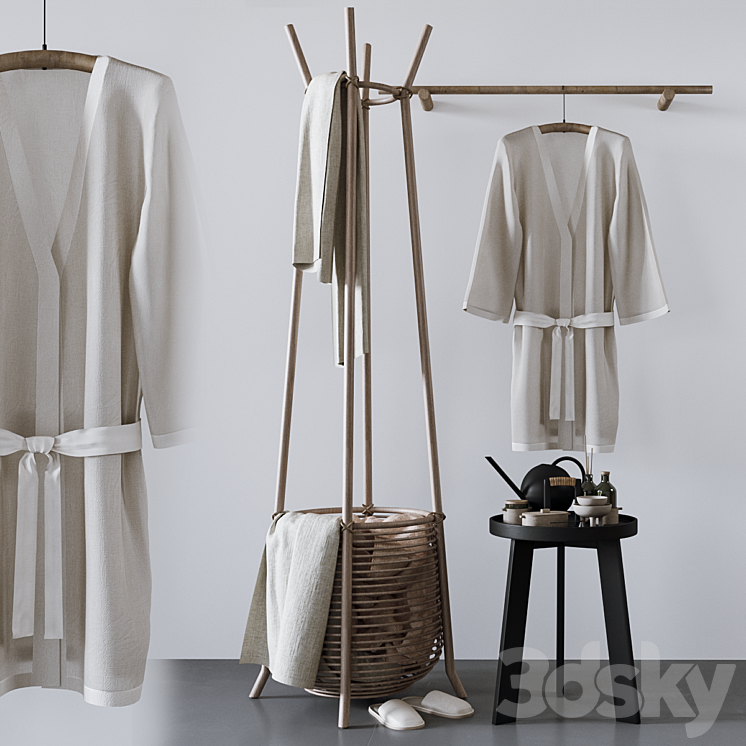 Set with basket bathrobe and bathroom accessories 3DS Max - thumbnail 1