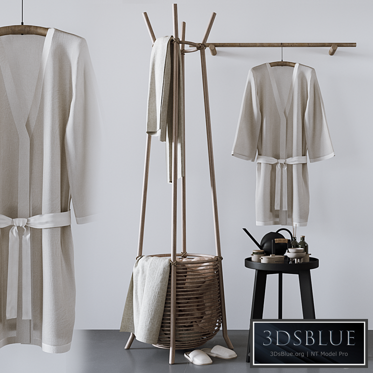 Set with basket bathrobe and bathroom accessories 3DS Max - thumbnail 3