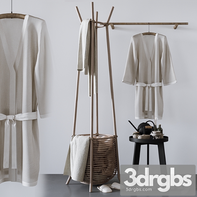 Set With Basket Bathrobe and Bathroom Accessories 3dsmax Download - thumbnail 1