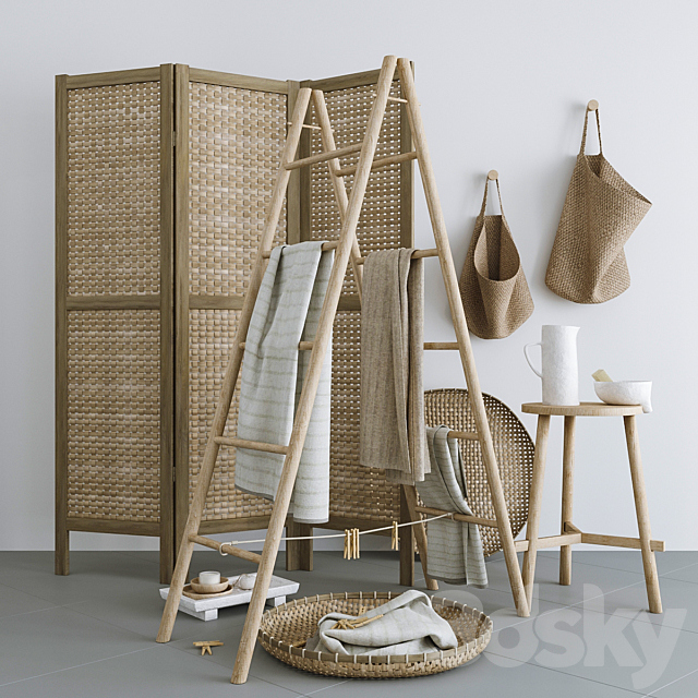 Set with Folding screen. baskets and decorative stairs 3DSMax File - thumbnail 1