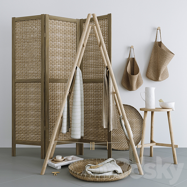 Set with Folding screen. baskets and decorative stairs 3DSMax File - thumbnail 2
