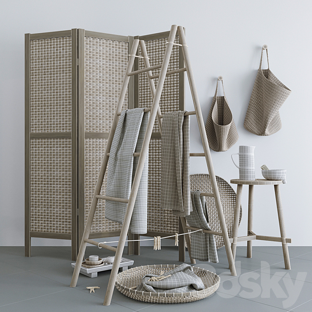 Set with Folding screen. baskets and decorative stairs 3DSMax File - thumbnail 6