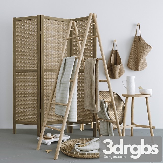 Set with folding screen, baskets and decorative stairs - thumbnail 1