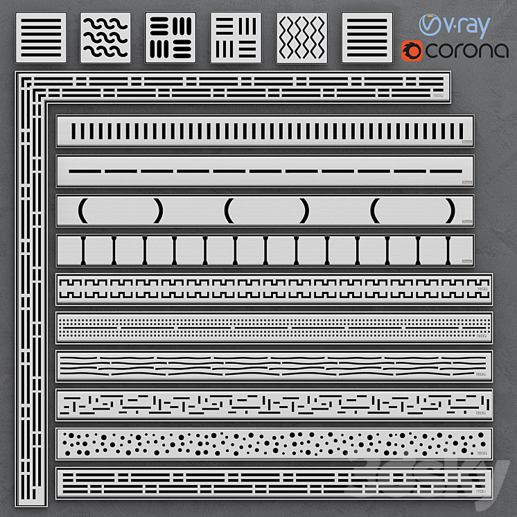 Shower Channels Floor Drains Tece and Ravak 3DS Max - thumbnail 1