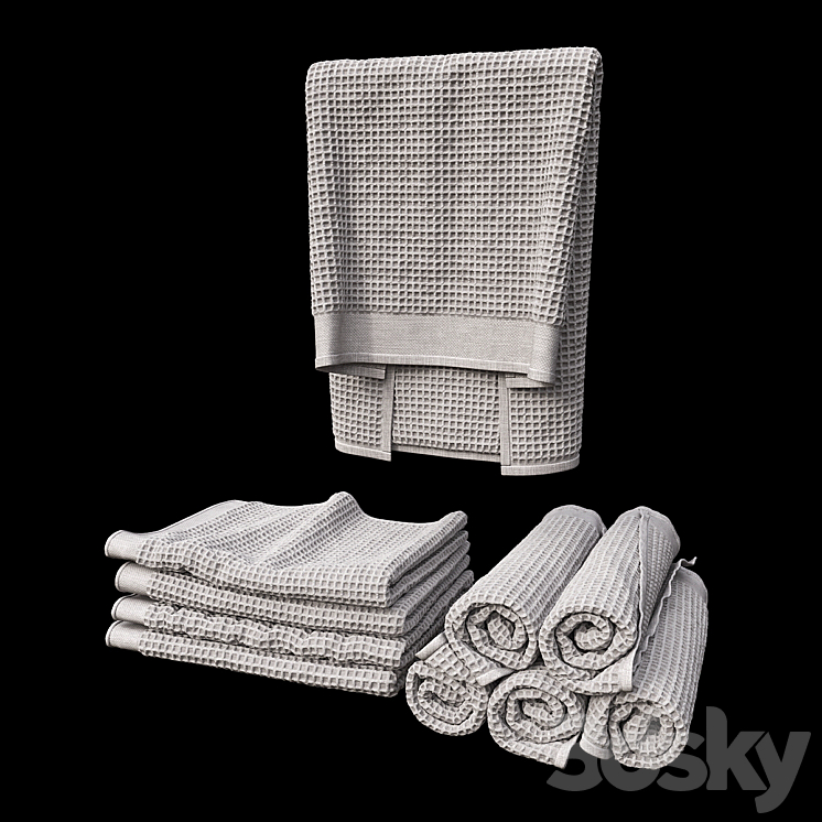 towels waffle set 3DS Max - thumbnail 1