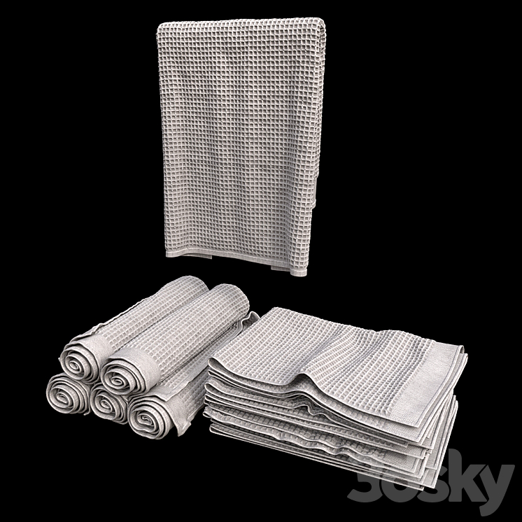 towels waffle set 3DS Max - thumbnail 2