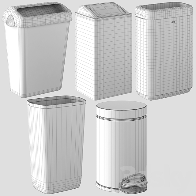 Waste bin set set 181 3DS Max Model - thumbnail 7