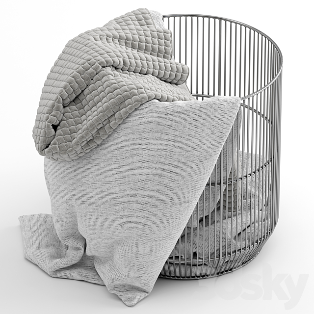 Westelm Metal basket with blanket 3DS Max Model - thumbnail 2