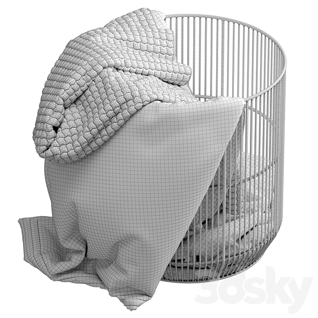 Westelm Metal basket with blanket 3DS Max Model - thumbnail 6