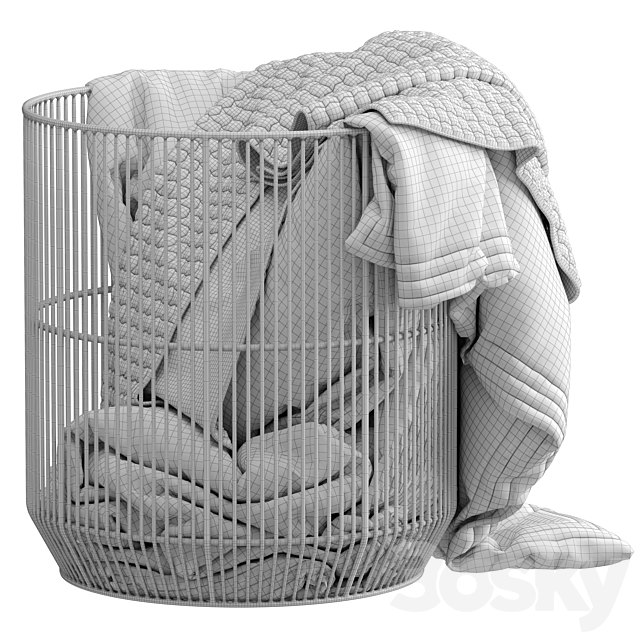 Westelm Metal basket with blanket 3DS Max Model - thumbnail 7