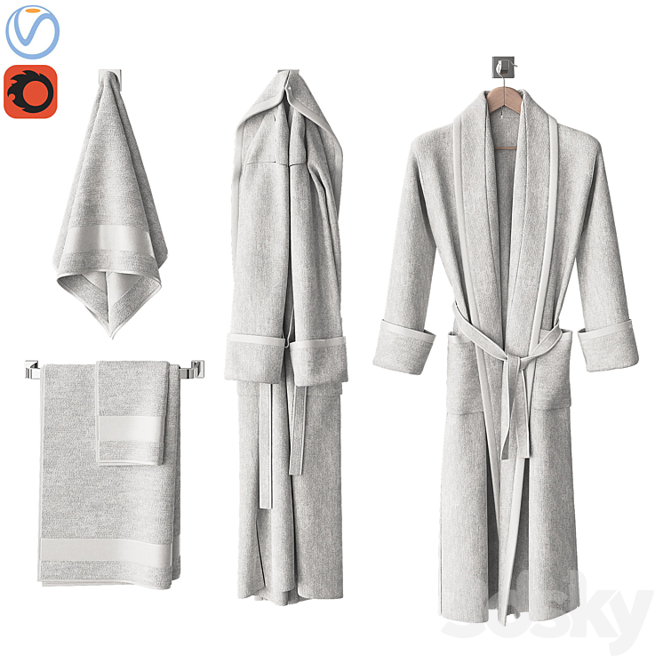White bathrobe and towels 3DS Max - thumbnail 1