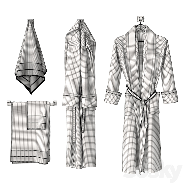 White bathrobe and towels 3DS Max - thumbnail 2