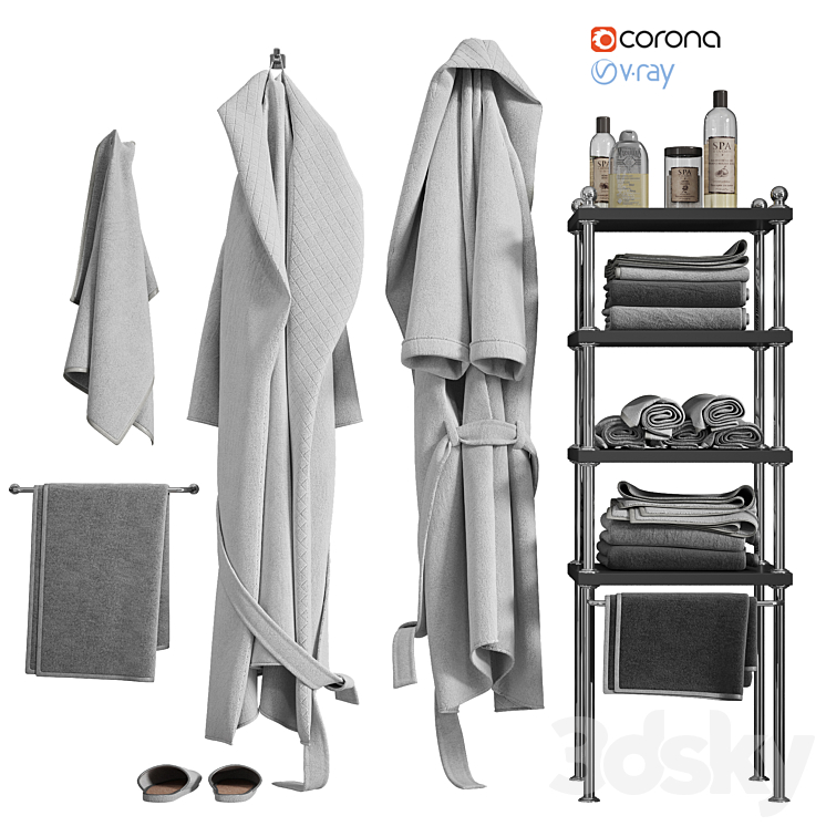 White robe and towels 3DS Max - thumbnail 1