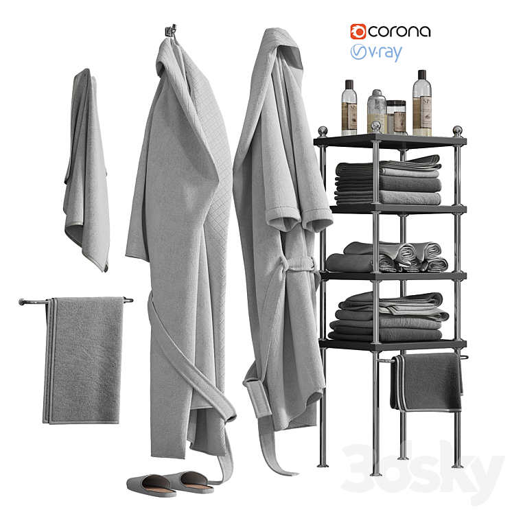 White robe and towels 3DS Max - thumbnail 2