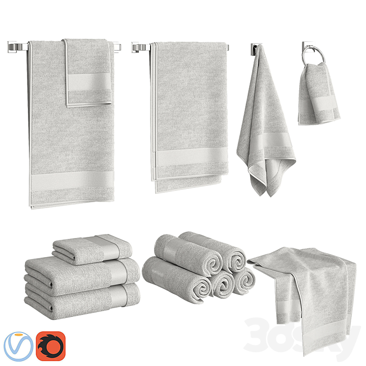 White Towels Set 3DS Max - thumbnail 1