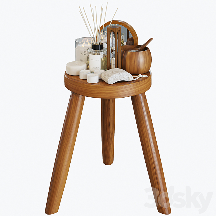 Zara home wood stool 02 3DS Max - thumbnail 2