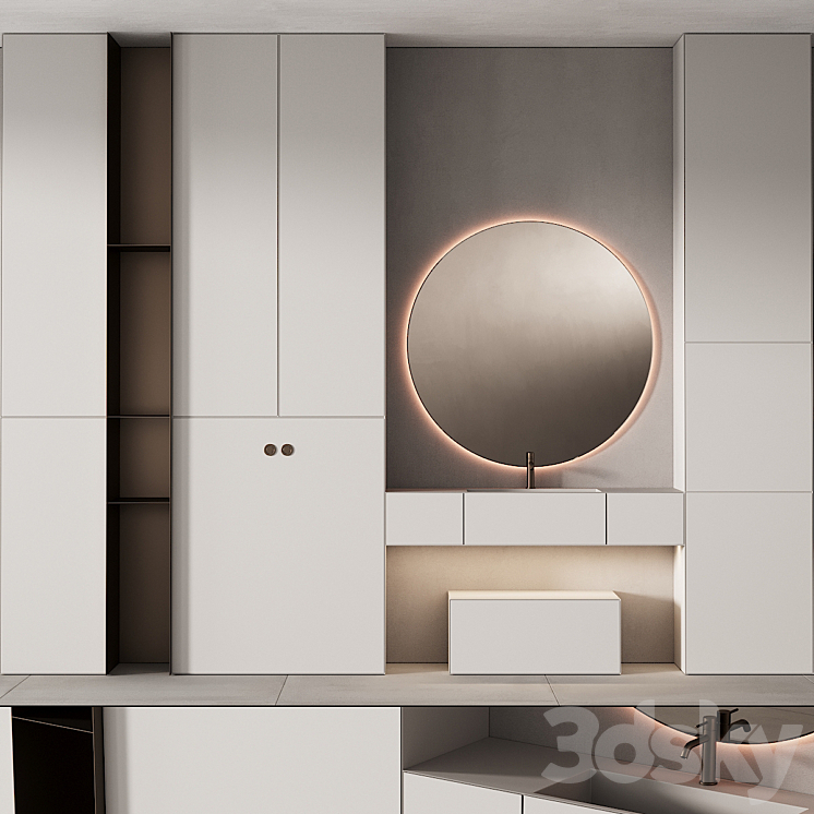 249 bathroom furniture 07 minimal modern round mirror 3DS Max Model - thumbnail 1