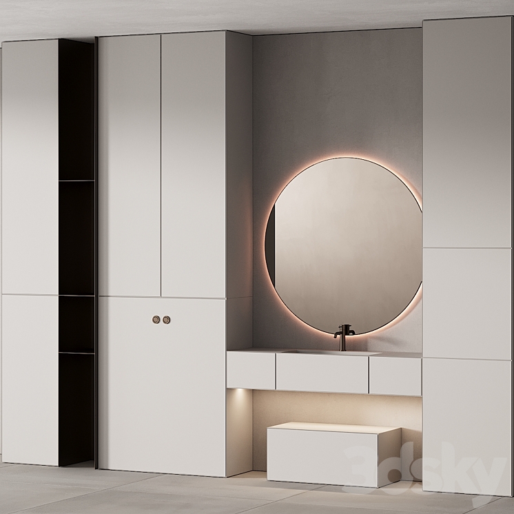 249 bathroom furniture 07 minimal modern round mirror 3DS Max Model - thumbnail 2