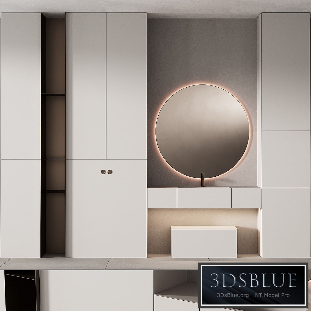 249 bathroom furniture 07 minimal modern round mirror 3DS Max - thumbnail 3