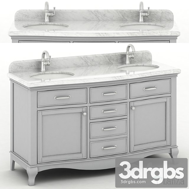 60 Double Sink Wooden Vanity With Carrara Marble Top 1 3dsmax Download - thumbnail 1