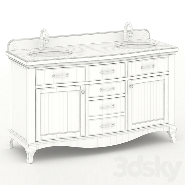 60 “Double sink wooden vanity with Carrara marble top 3DS Max Model - thumbnail 3