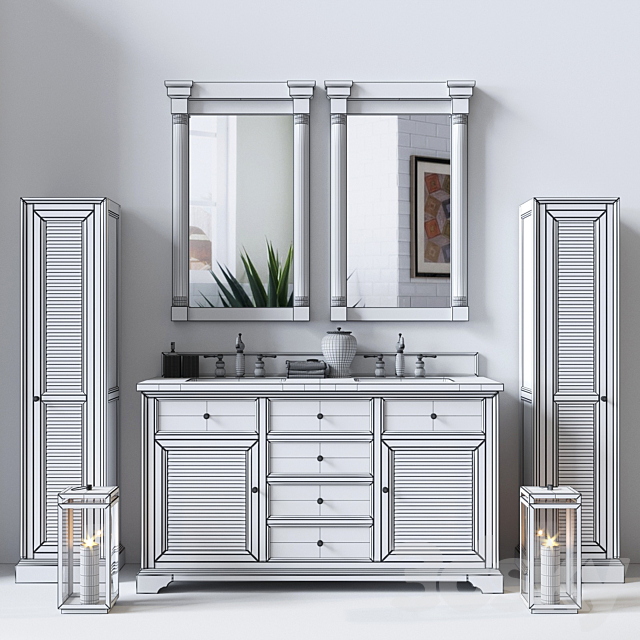 60 “Savannah Driftwood Double Sink Bathroom Vanity 3ds Max - thumbnail 3