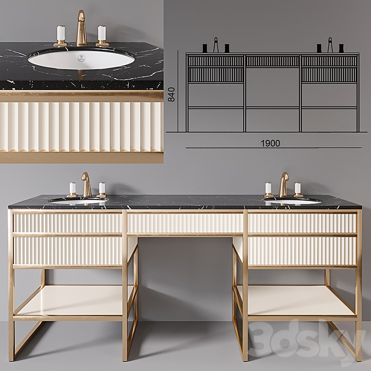 Academy 2x Nero marquinia Console by Oasis Group 3DS Max - thumbnail 1