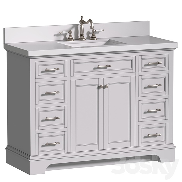 Bathroom Cabinet with a washbasin in a classic style. Bathroom furniture.Bathroom Sink Vanity 3ds Max - thumbnail 1