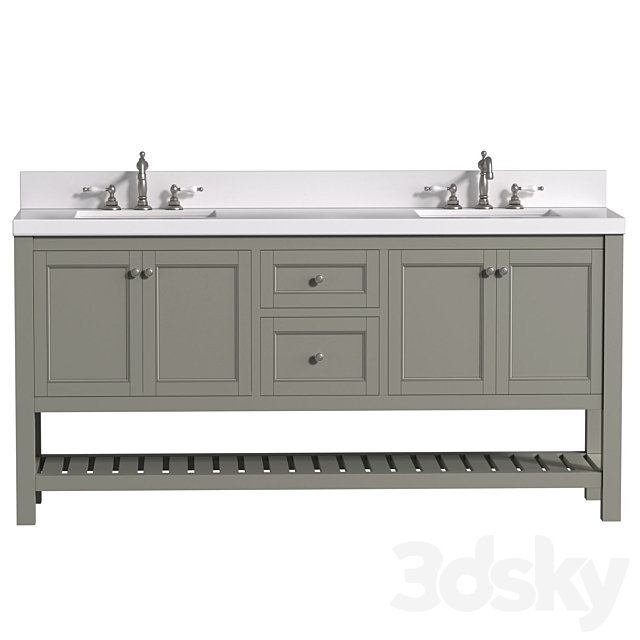 Bathroom Cabinet with a washbasin in a classic style. Bathroom furniture.Bathroom Sink Vanity 3DS Max Model - thumbnail 2