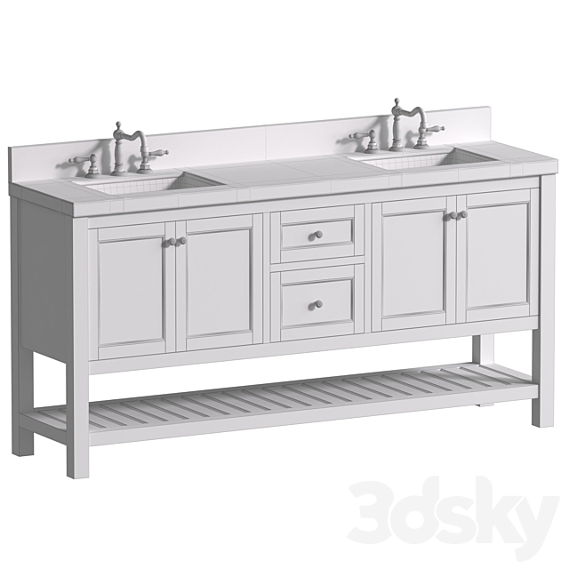 Bathroom Cabinet with a washbasin in a classic style. Bathroom furniture.Bathroom Sink Vanity 3DS Max Model - thumbnail 4