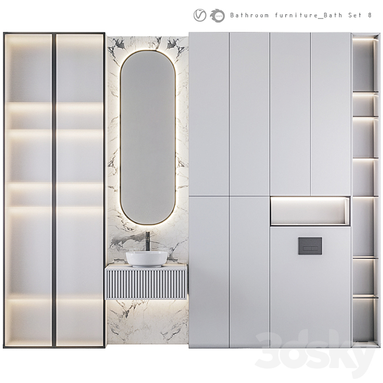 Bathroom Furniture Bath Set 8 3DS Max Model - thumbnail 1