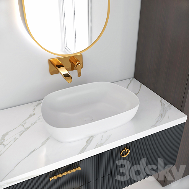 Bathroom Furniture & sink faucet with Gold 3DS Max Model - thumbnail 2