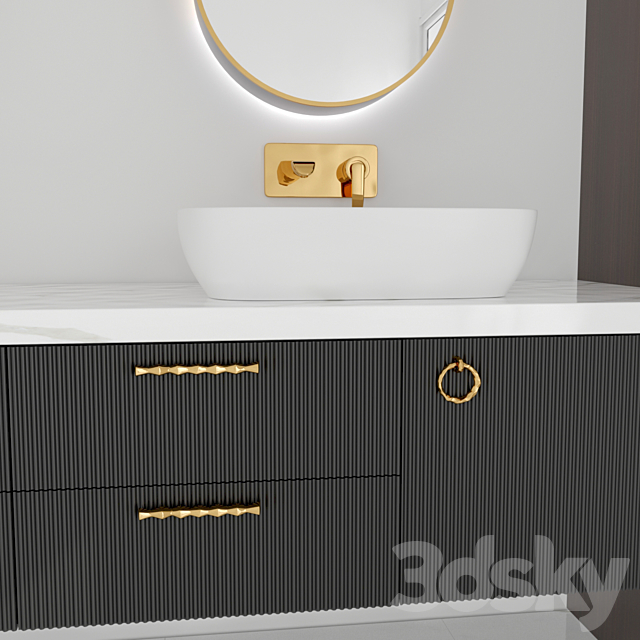 Bathroom Furniture & sink faucet with Gold 3DS Max Model - thumbnail 4