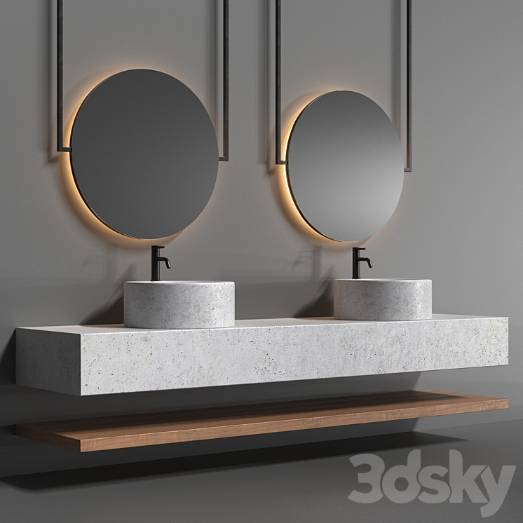 “Bathroom set with a surface-mounted washbasin from “”Tower”” concrete” 3DS Max - thumbnail 1