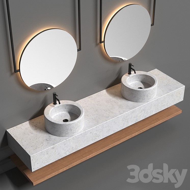 “Bathroom set with a surface-mounted washbasin from “”Tower”” concrete” 3DS Max - thumbnail 2