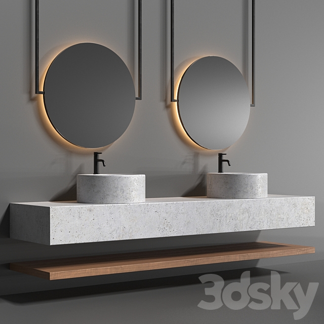 Bathroom set with a surface-mounted washbasin from “Tower” concrete 3DS Max Model - thumbnail 1