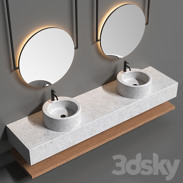 Bathroom set with a surface-mounted washbasin from “Tower” concrete 3DS Max Model - thumbnail 2