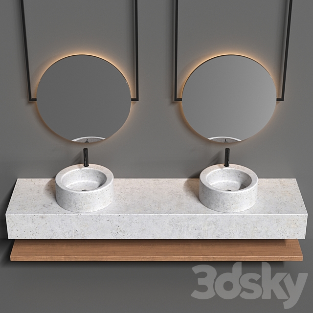 Bathroom set with a surface-mounted washbasin from “Tower” concrete 3DS Max Model - thumbnail 3