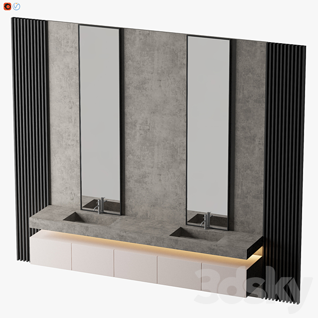 Concrete Bathroom 3DS Max Model - thumbnail 3