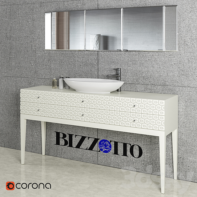 Console under the sink Bizzotto Natural chic art. 573 mirror wall art. 273 washbasin lavabo appoggio bianco mixer WasserKRAFT 4107 3DS Max Model - thumbnail 2