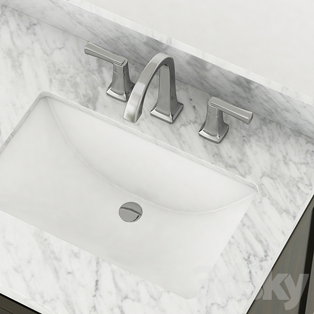 Double sink wooden vanity with Carrara marble top 3DS Max Model - thumbnail 2