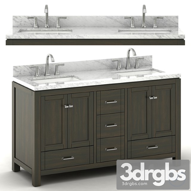 Double Sink Wooden Vanity With Carrara Marble Top 6 3dsmax Download - thumbnail 1