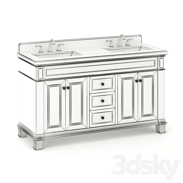 Double sink wooden vanity with metal faucet 3DS Max Model - thumbnail 3